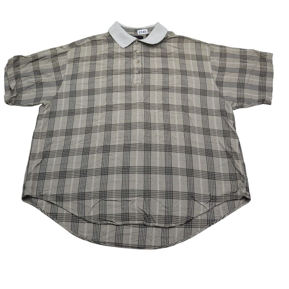 Greg Norman Shirt Mens XL Extra Brown Plaid Polo Golf Casual Light Rayon